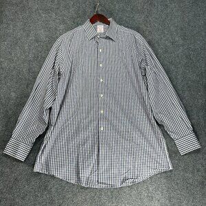 Brooks Brothers Shirt Mens 17 Madison Button Up Non Iron Blue Cotton Stretch